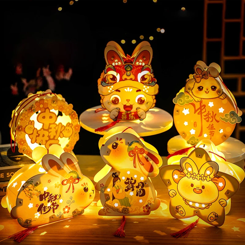 2024 Mid-Autumn Festival Handheld Laterne Kinder leuchtende Blumen laterne Yuanxiao handgemachte DIY Material Paket ﻿