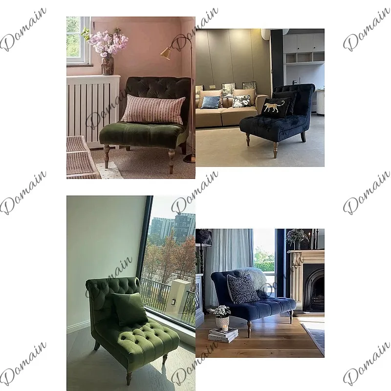 80 N Velvet Single Sofa Chair French Classic Button Tufted Accent Seat for Bedroom Living Room