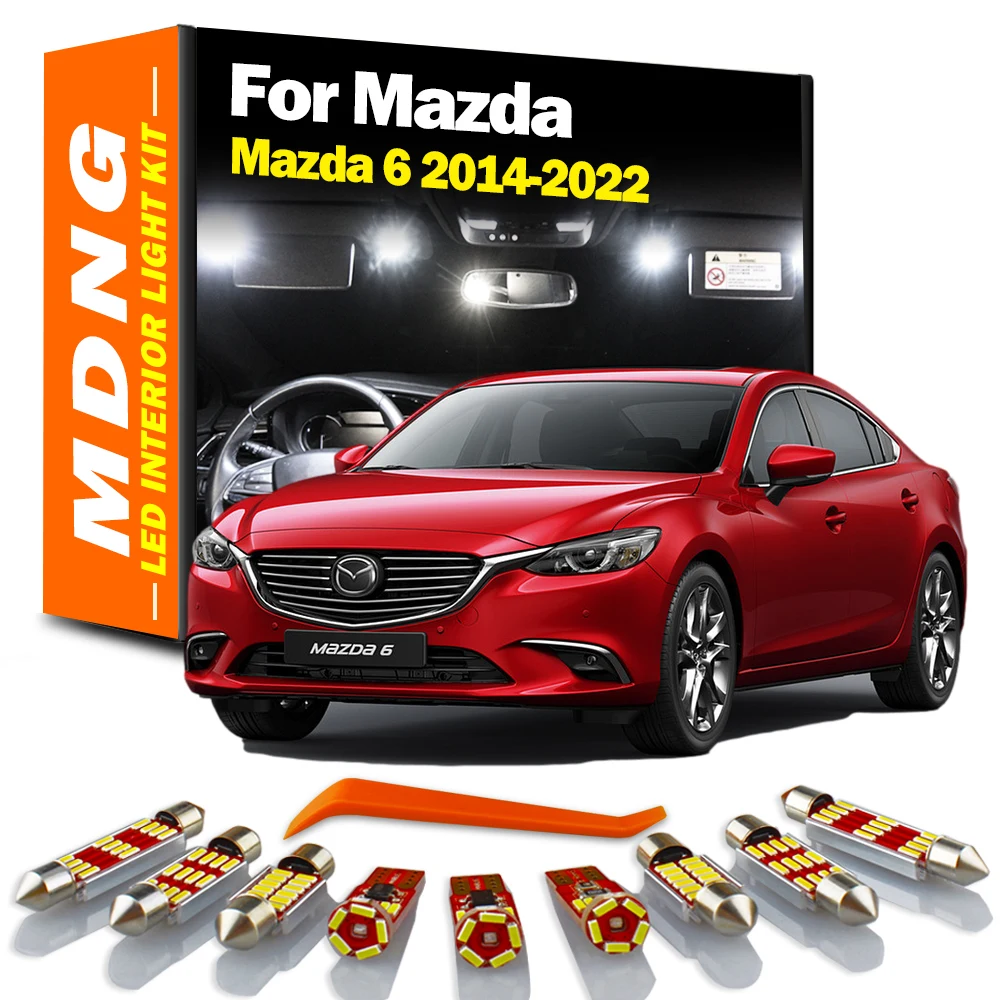 MDNG 13Pcs LED Interior Light Car Bulbs Kit For Mazda 6 2014- 2017 2018 2019 2020 2021 2022 Map Dome Trunk License Plate Lamp