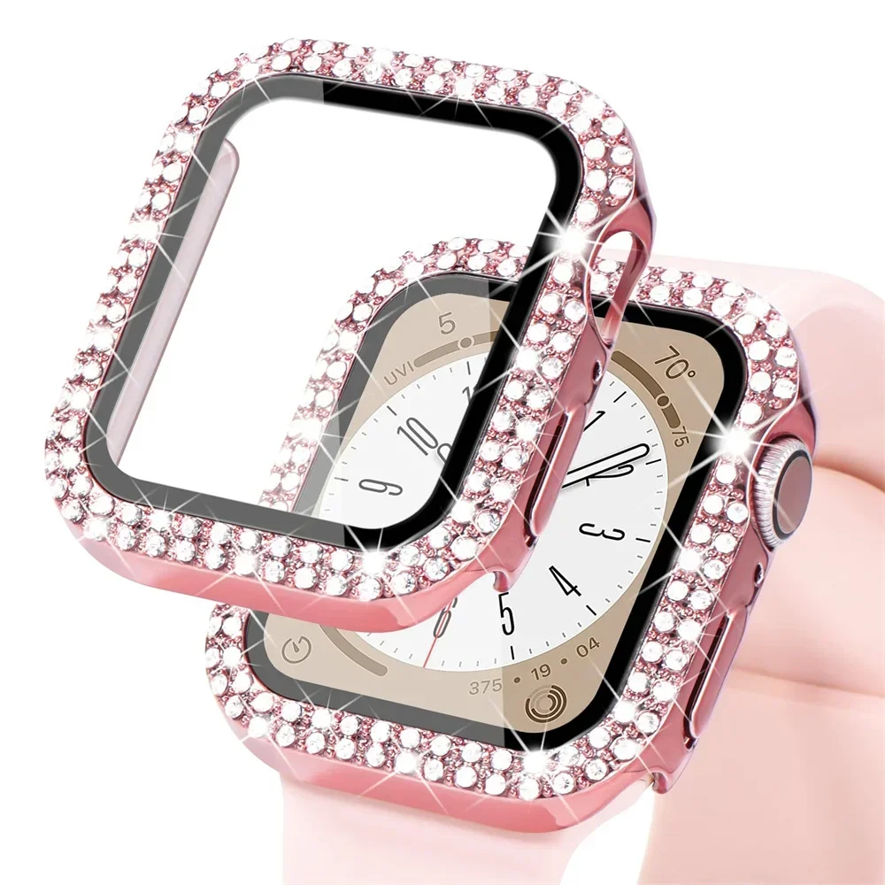 PC Tempered Film Integrated Shell for Apple Watch Series Double-row Drill Protective Shell for Iwatch Series