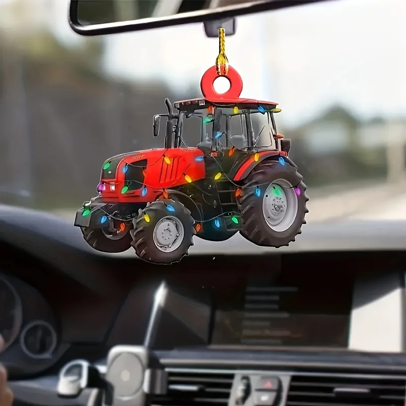 Festive Tractor Pendant Keychain,Christmas Love Expression 2D Acrylic Versatile Charm,for Car Mirror,Backpack,Festive,Gift&Decor