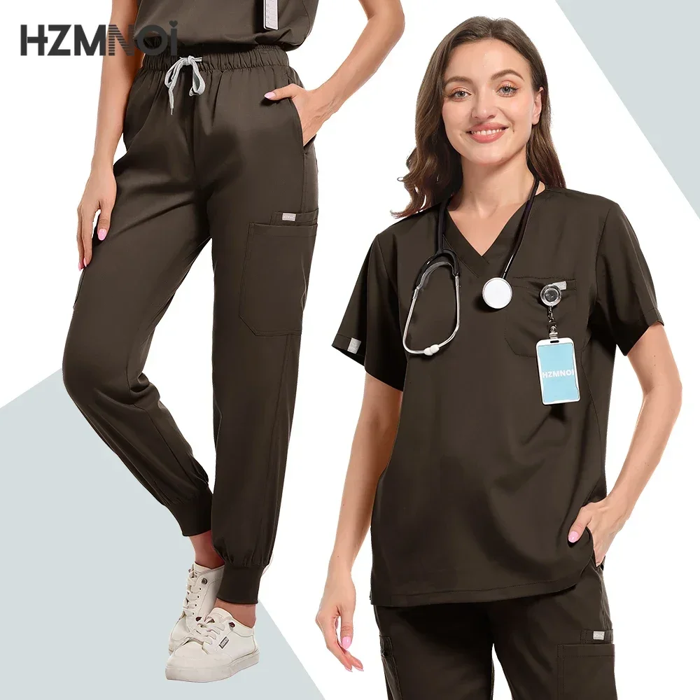 Odontologia médico laboratório spa uniforme cirúrgico esfrega uniforme para mulher farmácia pet hospital conjunto fino ajuste elasticidade enfermeira esfrega