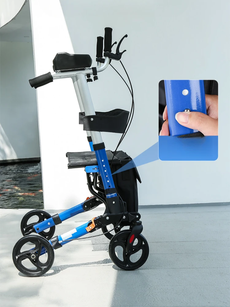 Foldable Walker with Seat & Adjustable Height - Mobility Aid Push Cart for Elderly, Portable Assistive Walking Support Rollator