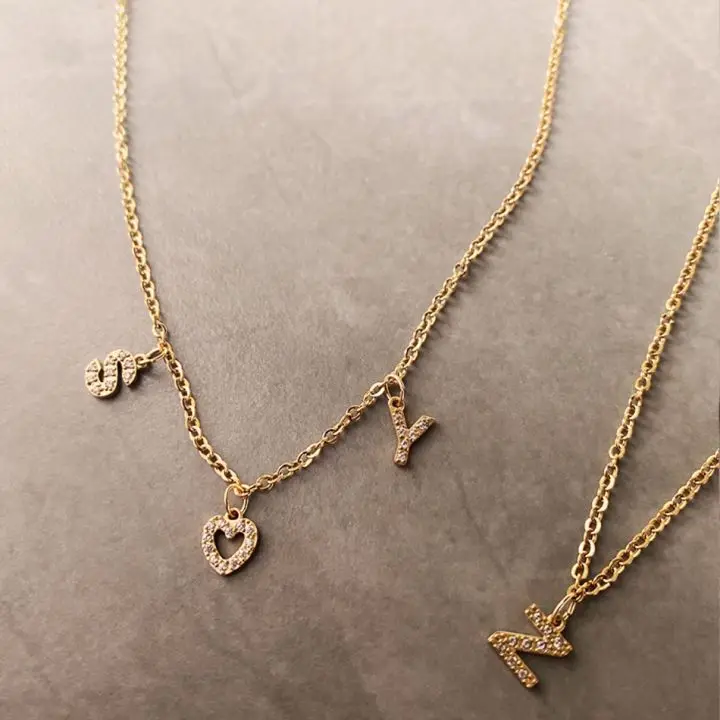 EMANCO Customized Name Necklace Personalized Zircon Letter Stainless Steel Choker Necklace Pendant Nameplate Gift Dropshipping
