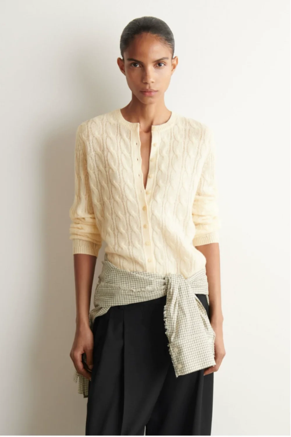 XIMIAN APPAREL 2026 YAZHIMEI traf Cos autumn New Style of Ladies' Standard style ivory white twisted wool blend knitted cardigan