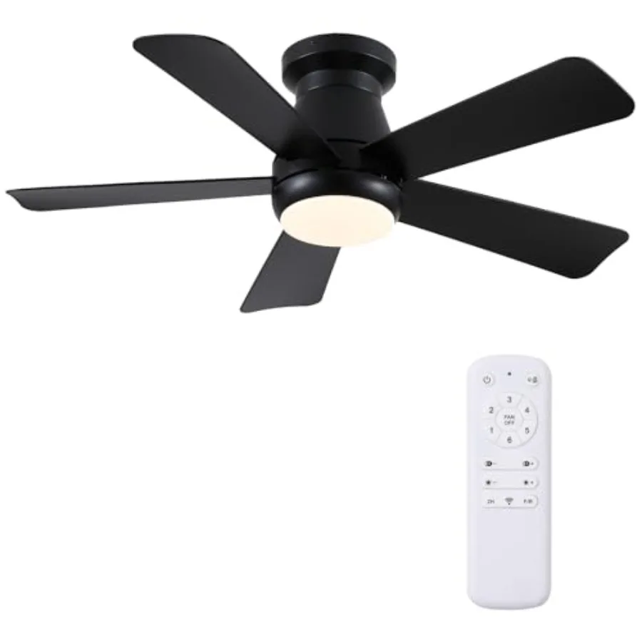 Ceiling Fan with Light and Remote, Low Profile Flush Mount Ceiling Fans, Quiet Reversible Motor, 3-Color Dimmable LED, Modern I