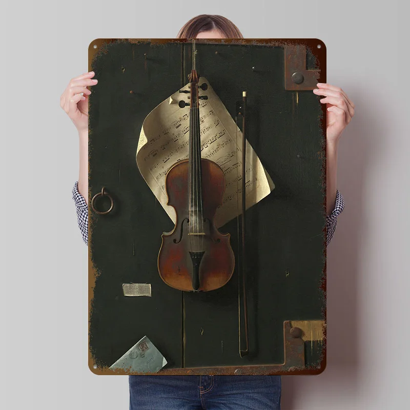 Violin and Sheet Music Tinplate Poster Custom Wall Art Vintage Metal Signs Retro Tin Plaque for Bedroom Decoration Room Man Cave