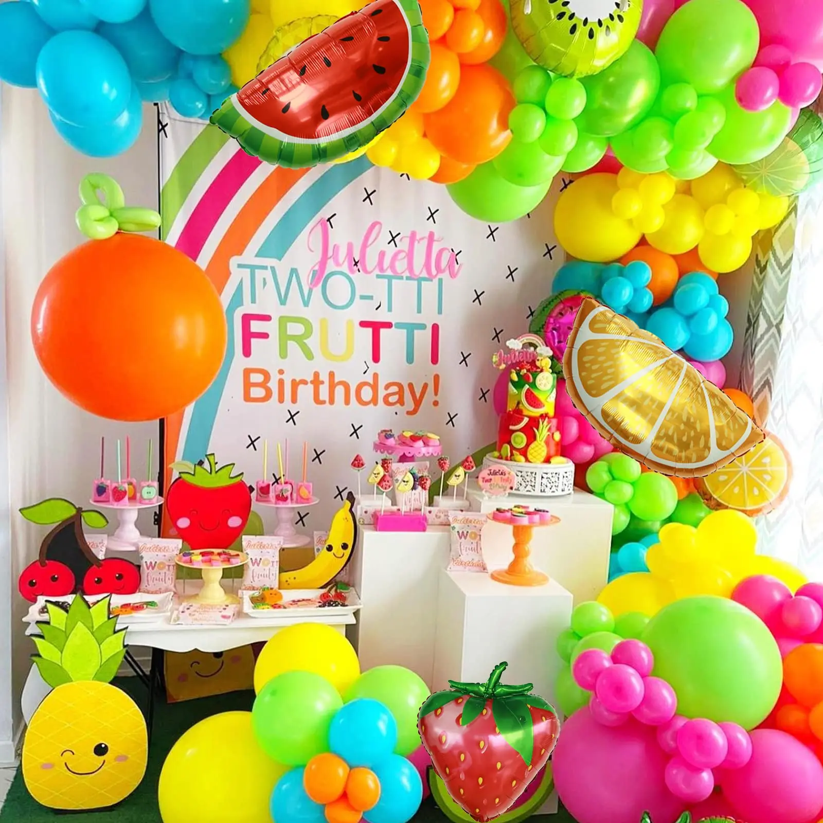 141Pcs Fruit Themed Watermelon Strawberry Lemon Aluminum Mold Ball Garland Arch Kit Girls Birthday Party Baby Shower Decorations