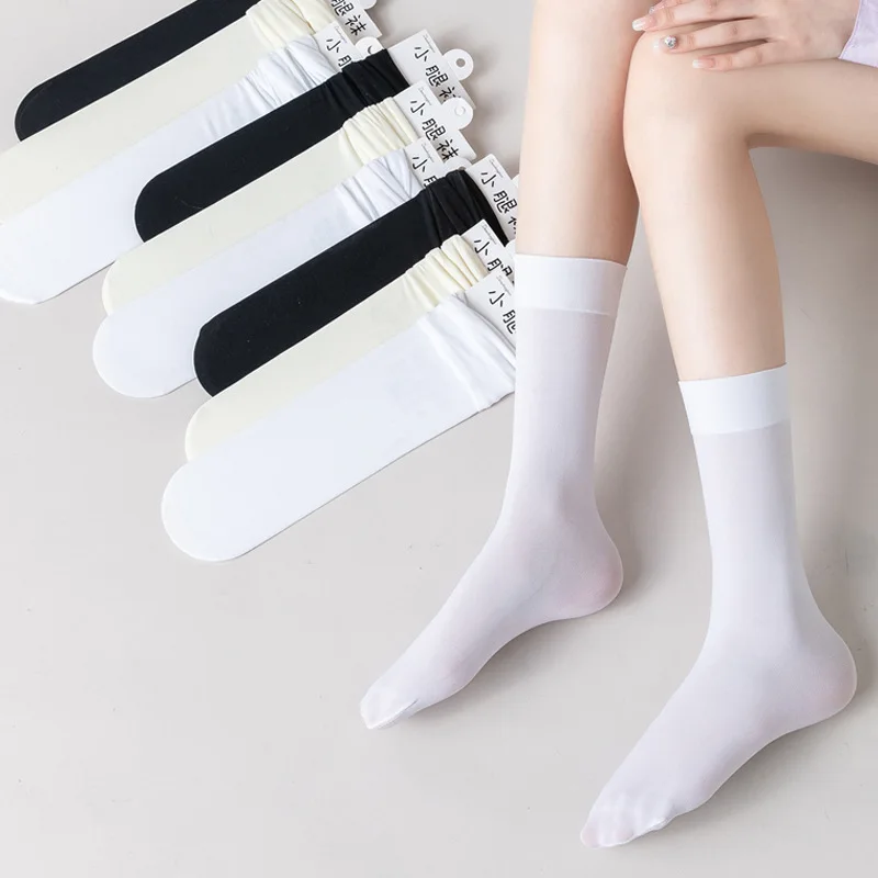 Solid Color JK Woman Socks Thin Knee High Socks Cute Black White Lolita Long Socks Girls Kawaii Cosplay Nylon Stockings