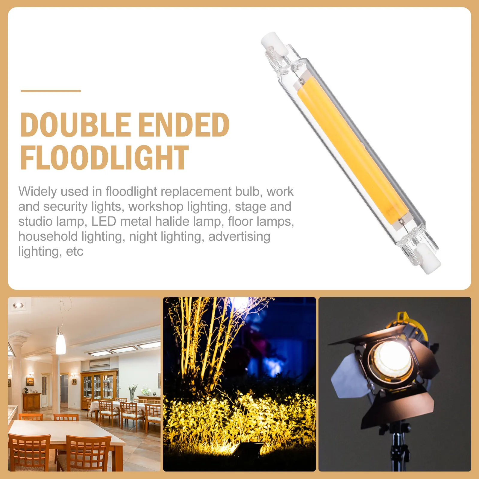 1Pcs LED Horizontal R7s 118Mm Glass Tube Double Ended Replacement Halogen Lamp for Floodlight Lighting Replacing Halogen Bulb