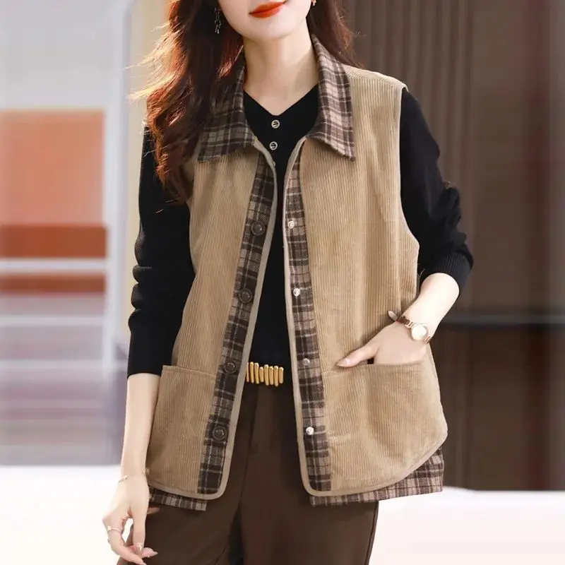 

Faionable Women's Vest Jaet Spring Autumn 2025 New Sle European Cargo Corduroy Early Spring oulder Pad Design