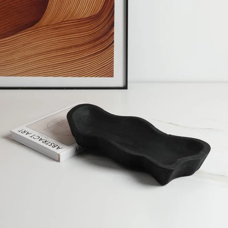 New Chinese-style wabi sabi irregular abstract wood grain tray, model room ornament,  storage tray decoration