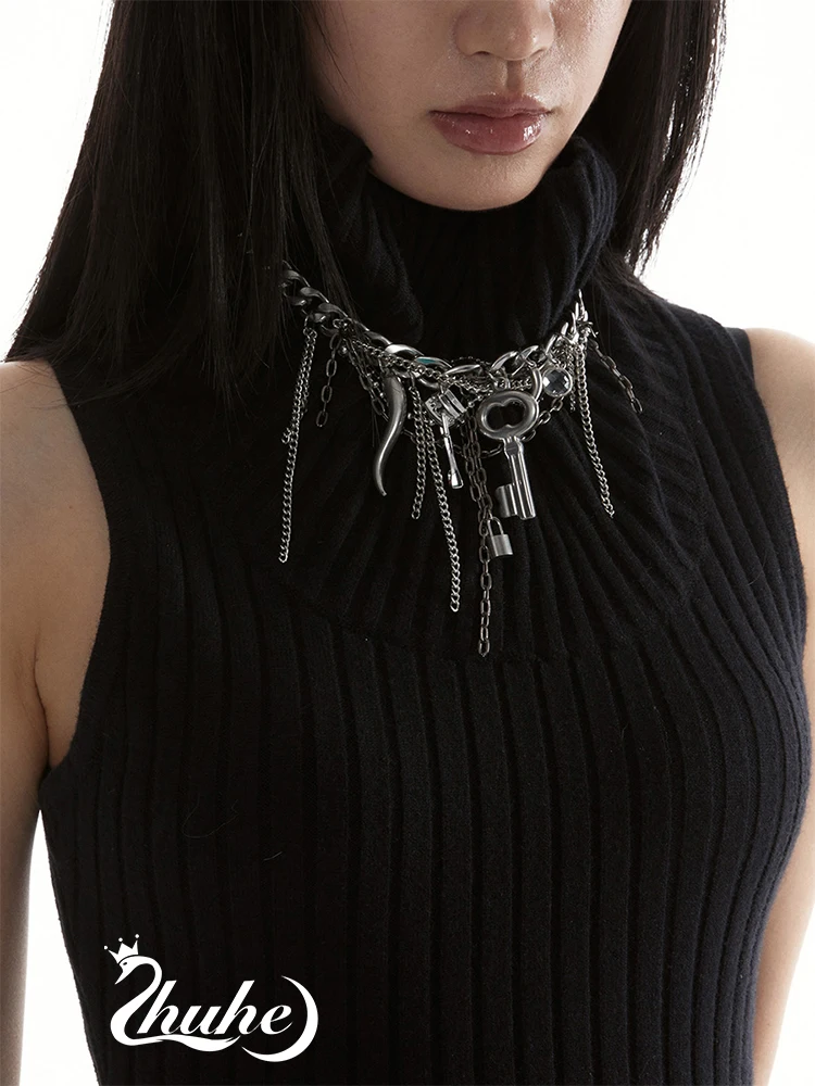 

ZHUHE Shackle Tassel Necklace Neo-Gothic For Men And Women Copper Alloy Jewelry Party Gift