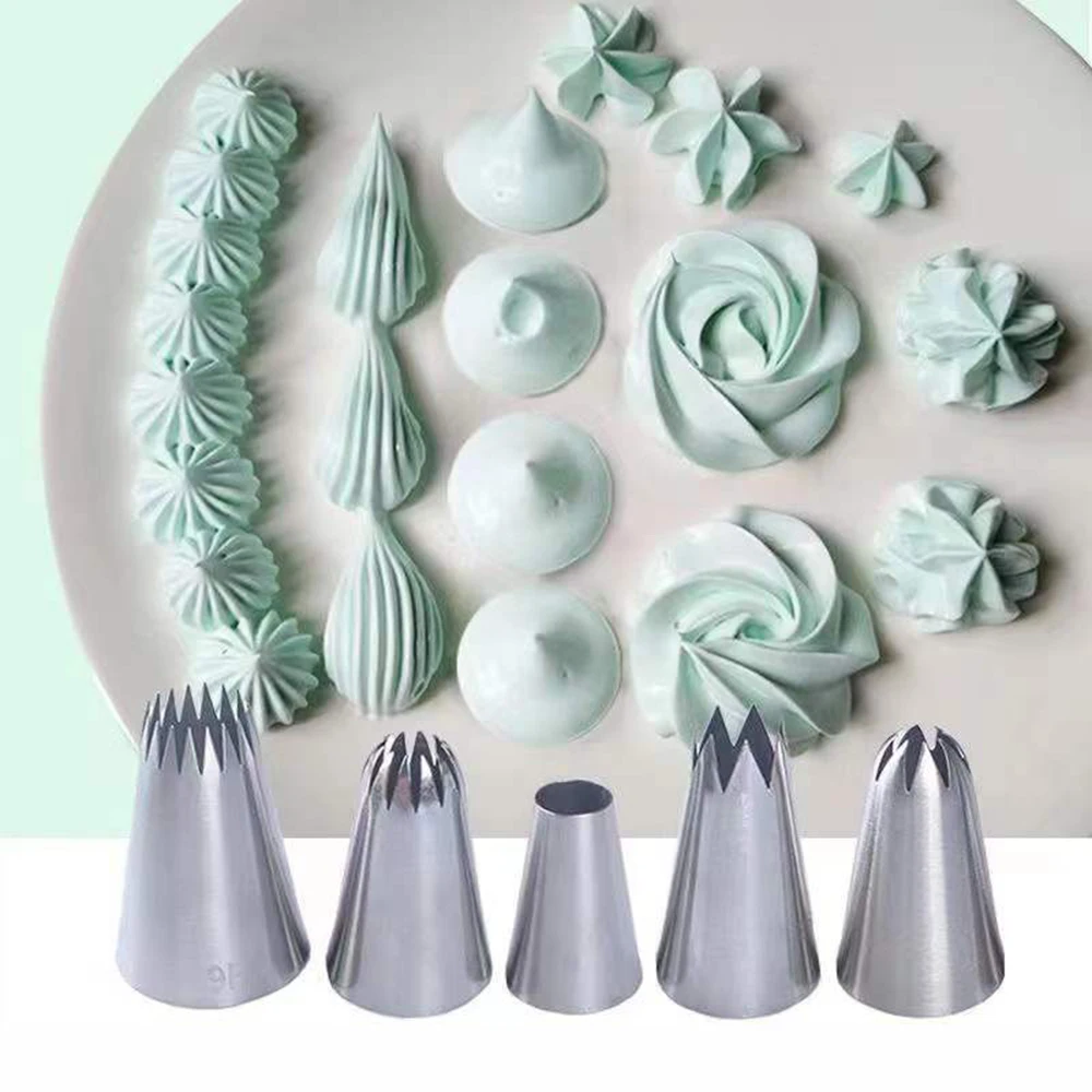 5pcs/set Large Metal Cake Cream Decoration Tips Pastry Tools Stainless Steel Piping Icing Nozzles Cupcake Head Dessert Decorator