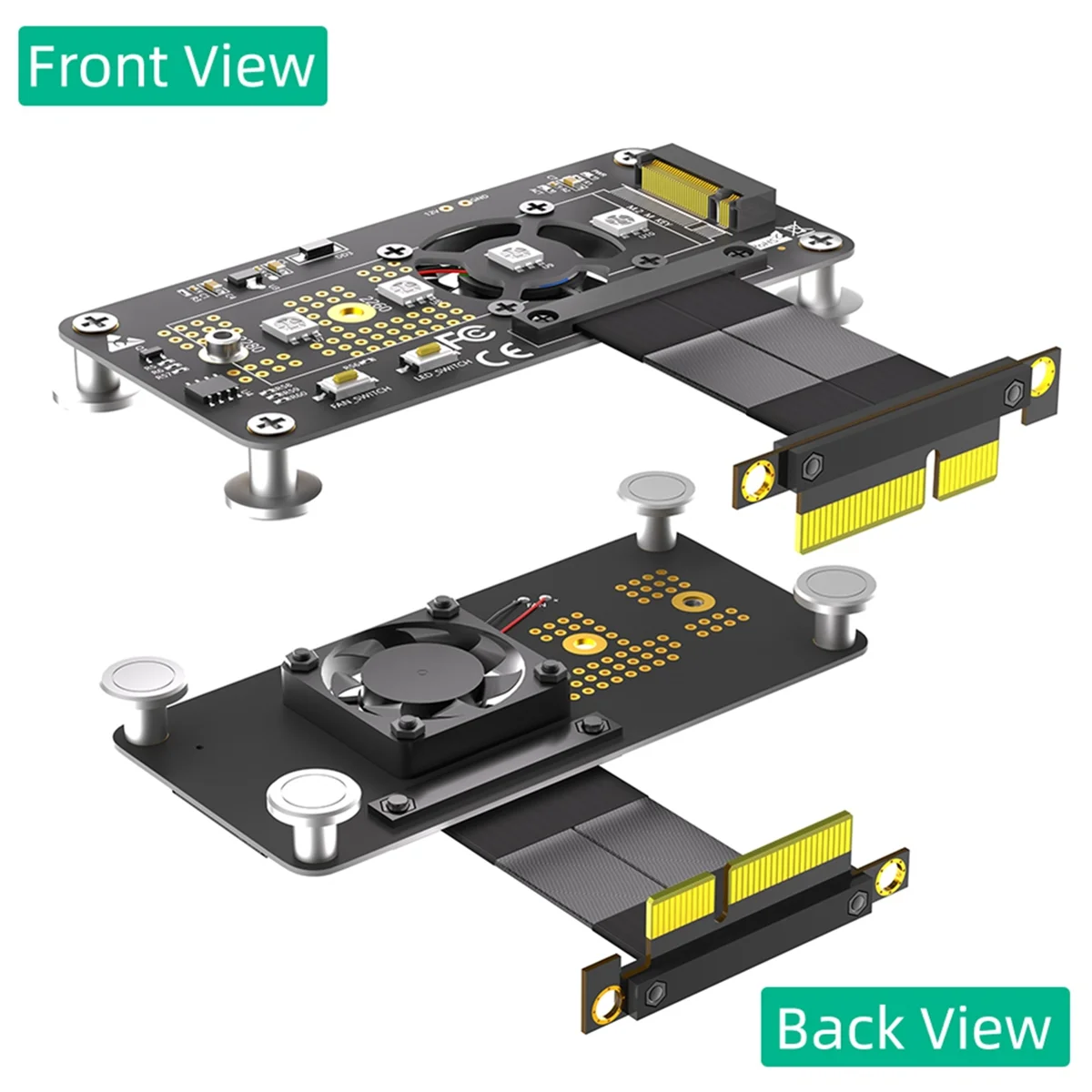 3 dalam 1 M.2( NGFF) NVME m-key SSD untuk PCI-E 4X kabel ekstensi dengan kipas pendingin dan LED perubahan warna otomatis (10cm)