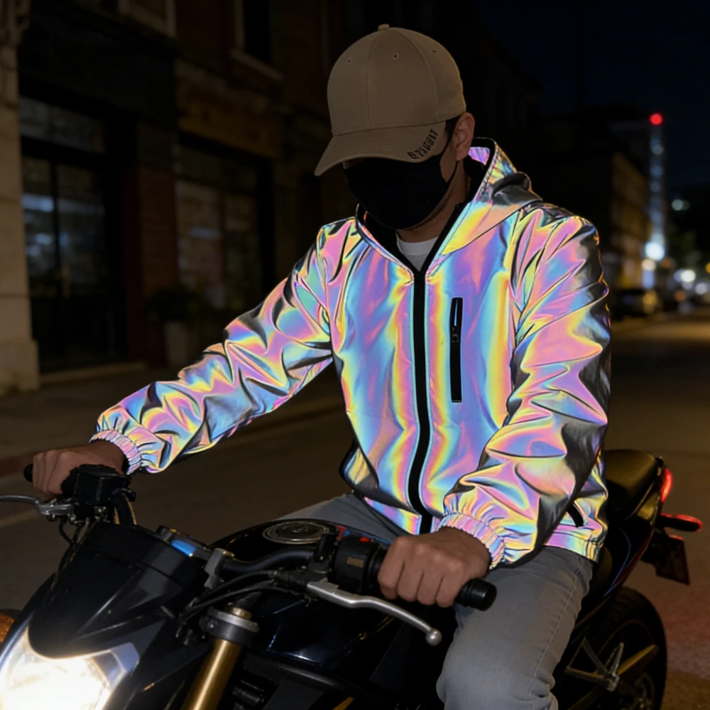 

Spring Autumn Men's Hooded Sports Jacket Colorful Pattern Loosen Outdoor Cycling Jacket Street Cool Performance Stage Clothing