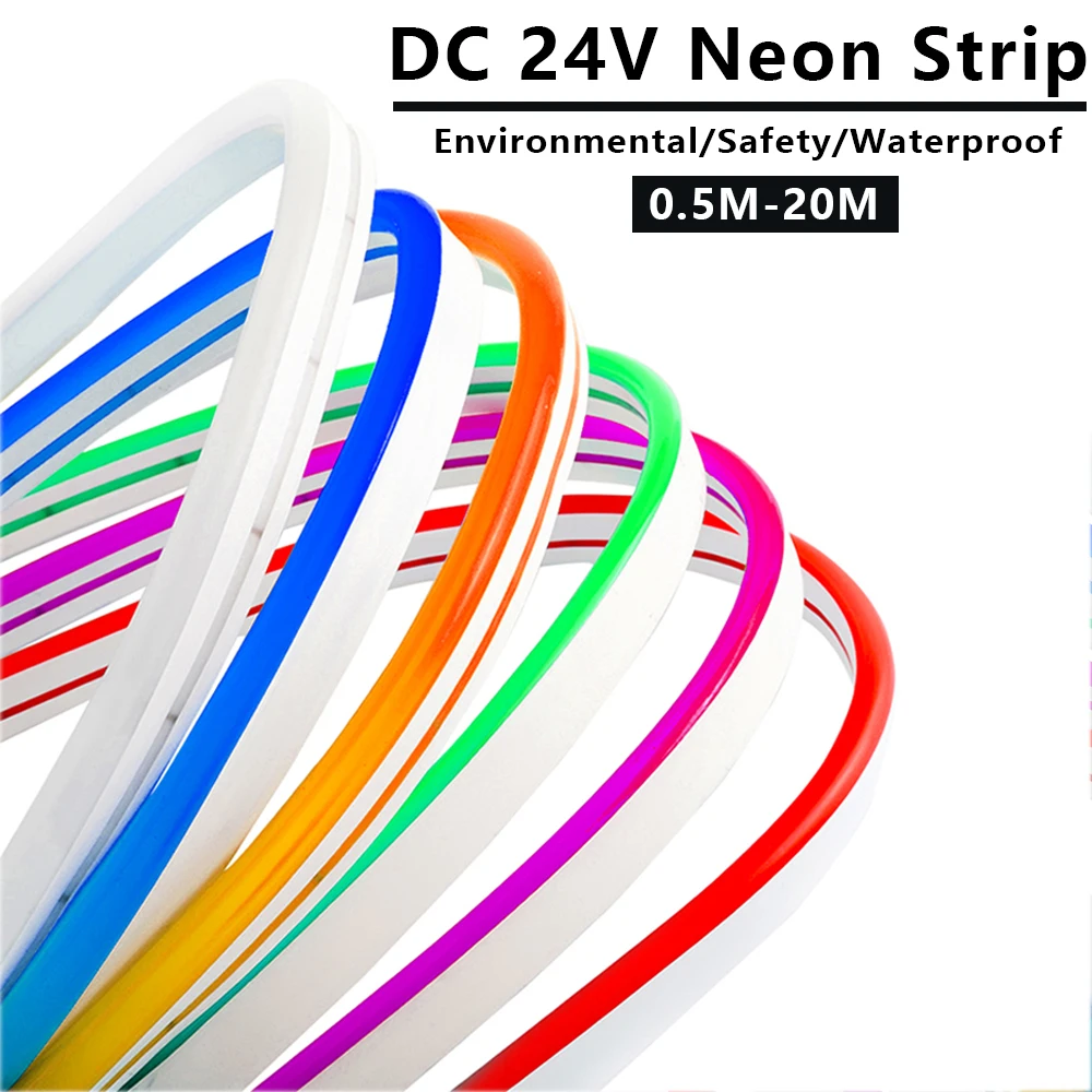 24V Neon LED Strip 2835 120LEDs/m Waterproof Flexible Silicone Tube Neon Light 0.5M-20M Neon Tape With DC Head 10 Colors