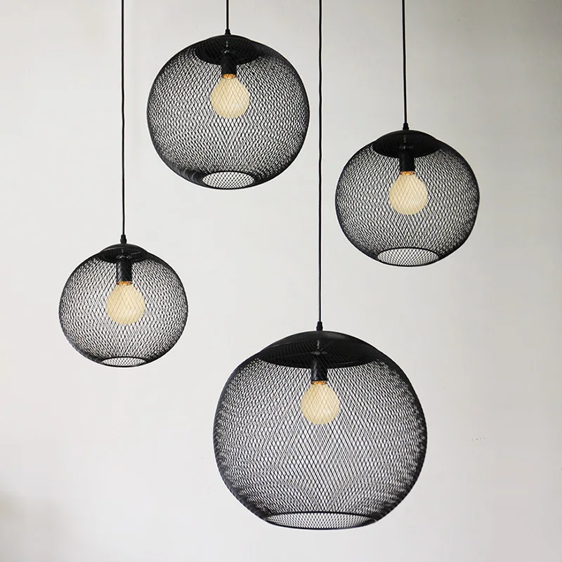 النمط الصناعي الأمريكي الأسود شبكة سلكية قلادة مصباح بساطتها مطعم الإقامة المنزلية الثريات فيلا غرفة المعيشة أضواء LED