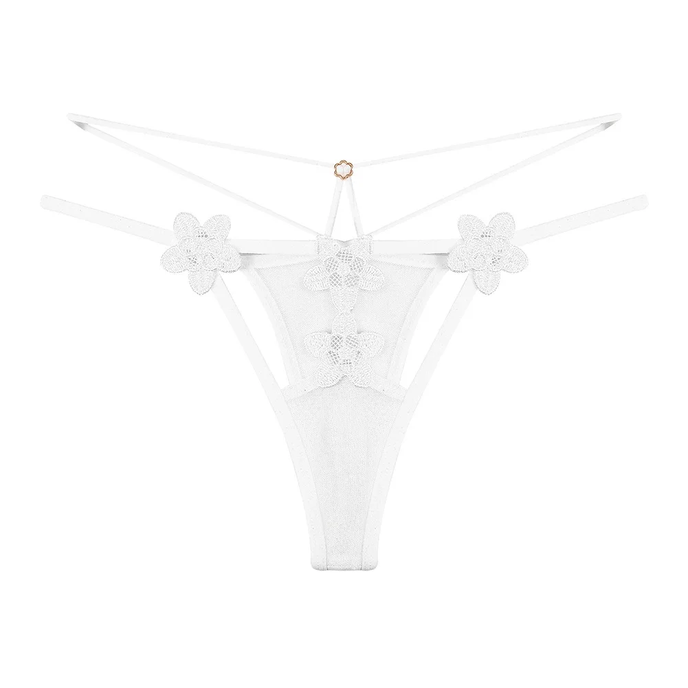 Panties Women Sexy G-string Floral Embroidery Low Waist Mesh Underwear Regular Slightly Stretched Comfy Fashion