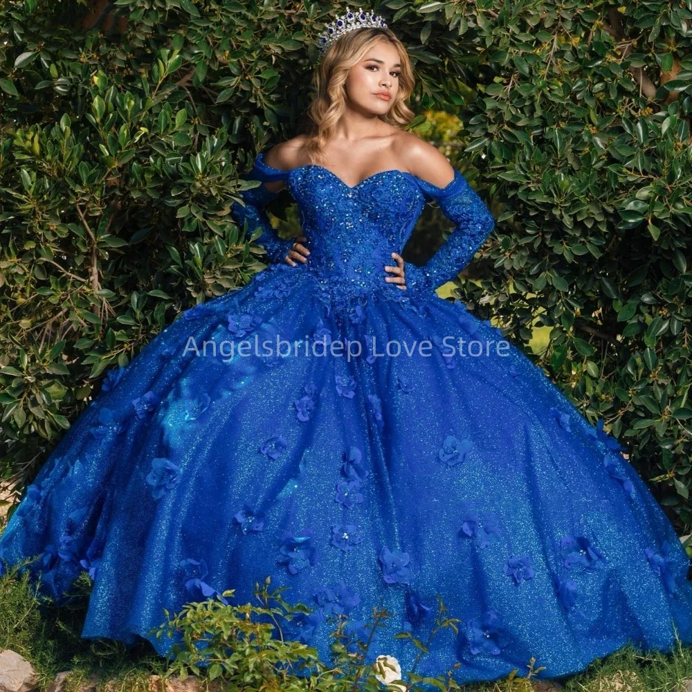 Angelsbridep-Royal Blue vestido de baile, 15 anos Quinceanera vestido, mangas compridas, vestidos de noite, vestido nupcial