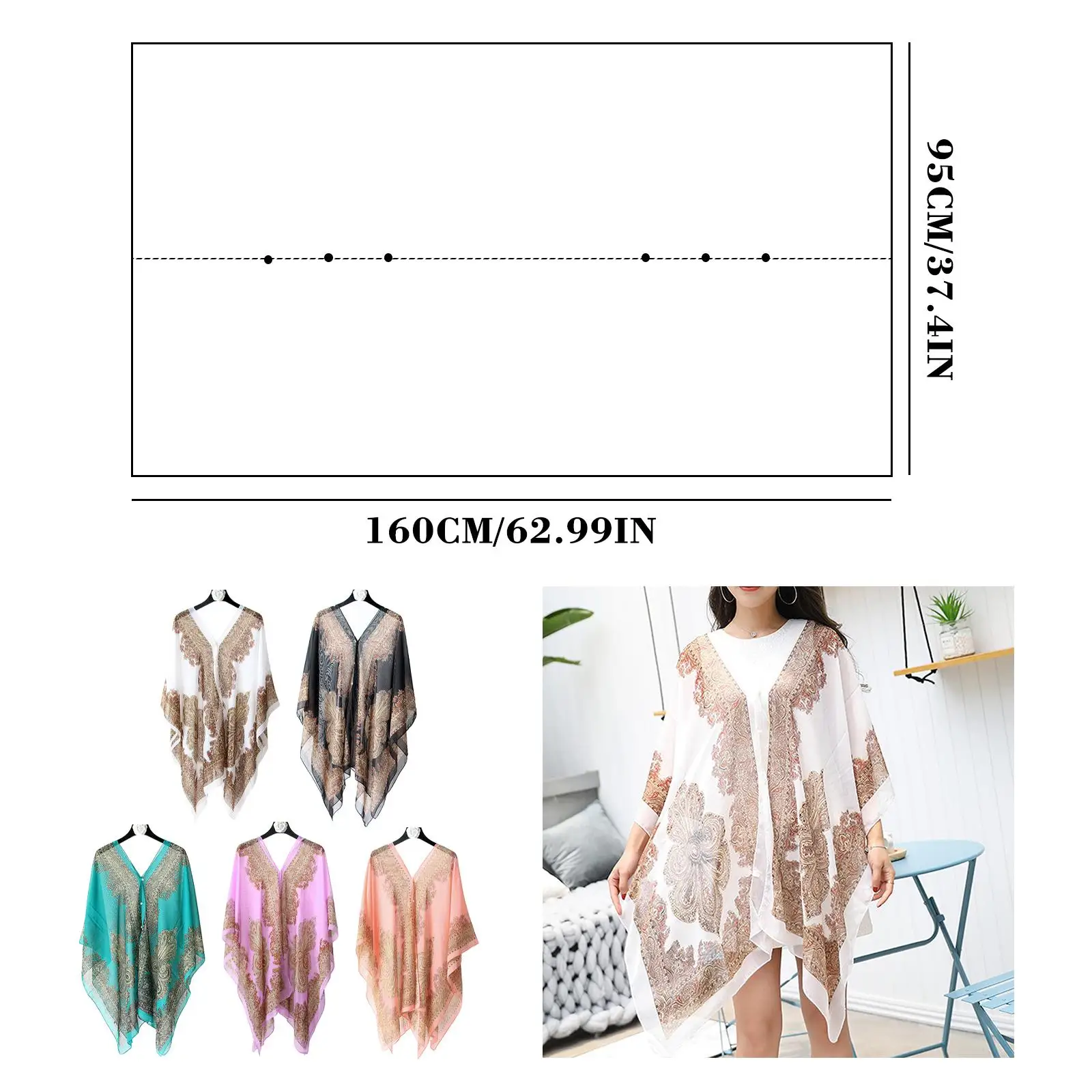 Woman Chiffon Blouse Fashion Women Scarf Shawl Printed Sunscreen Sun Protection Shawl Beach Shawl Soft Loose Bikini Cover Tops