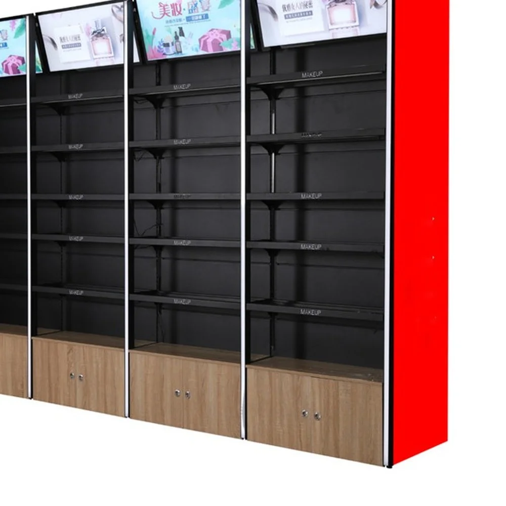 Heavy Duty Single Sided Metal Display Racks Supermarket Store Shelf with Light Box