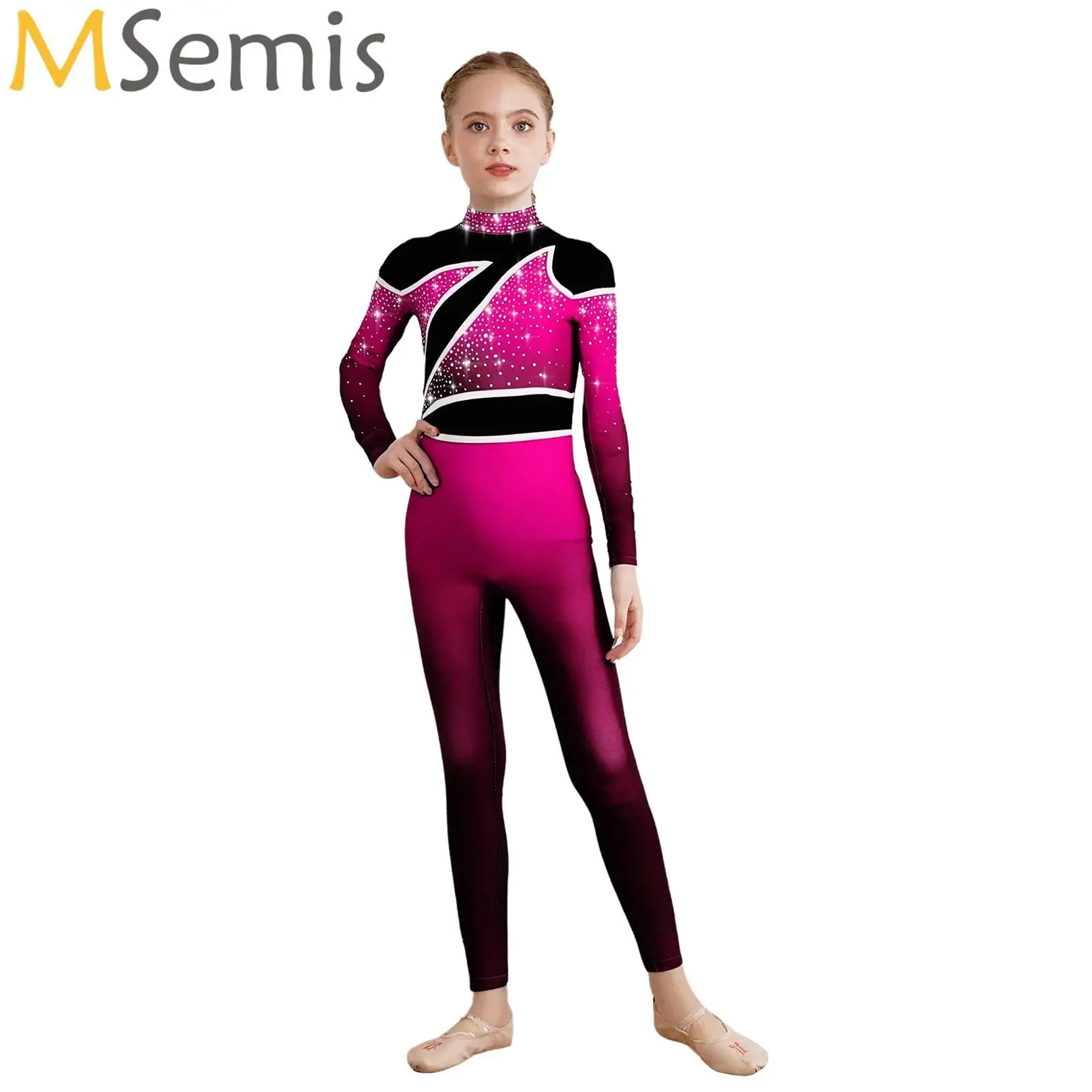 

Girls Full Body Gymnastics Jersey Ballet Dance Leotard Unitard Long Sleeve Shiny Dancewear Bodysuit Jumpsuit Tumbling Clothes