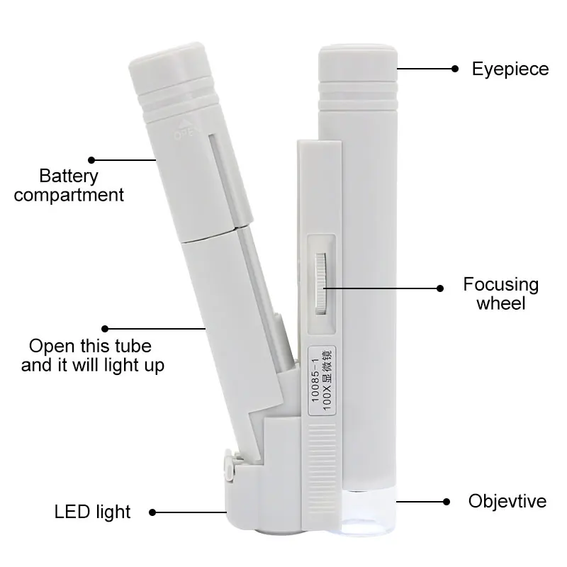 Microscope portatif 40X 80X 100X Mini Microscope Portable de poche lampe à LED lumière pliable bijoux Loupe Loupe