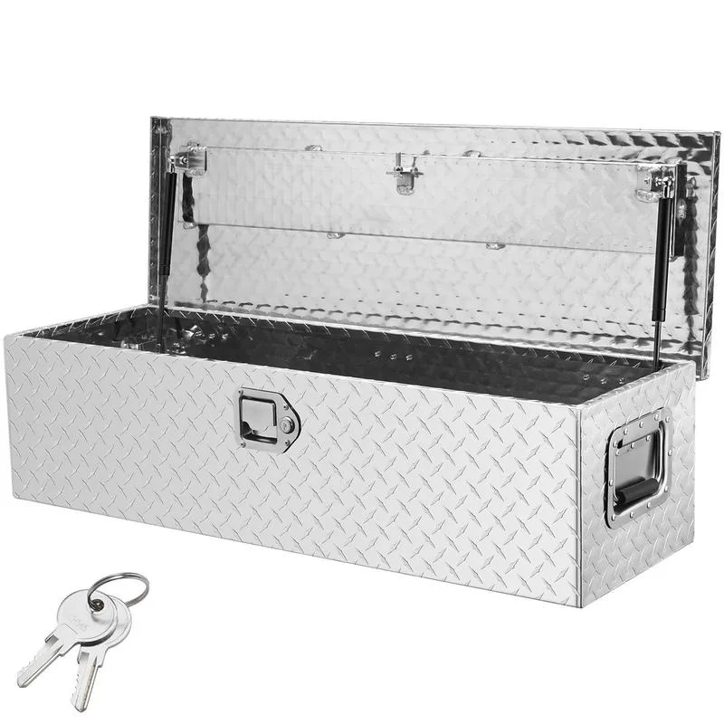 Heavy Duty Aluminum Truck Bed Tool Box, Diamond Plate Tool Box with Side Handle and Lock Keys, Storage Tool Box Chest Box Organizer for Pickup, Truck Bed, RV, Trailer, 39