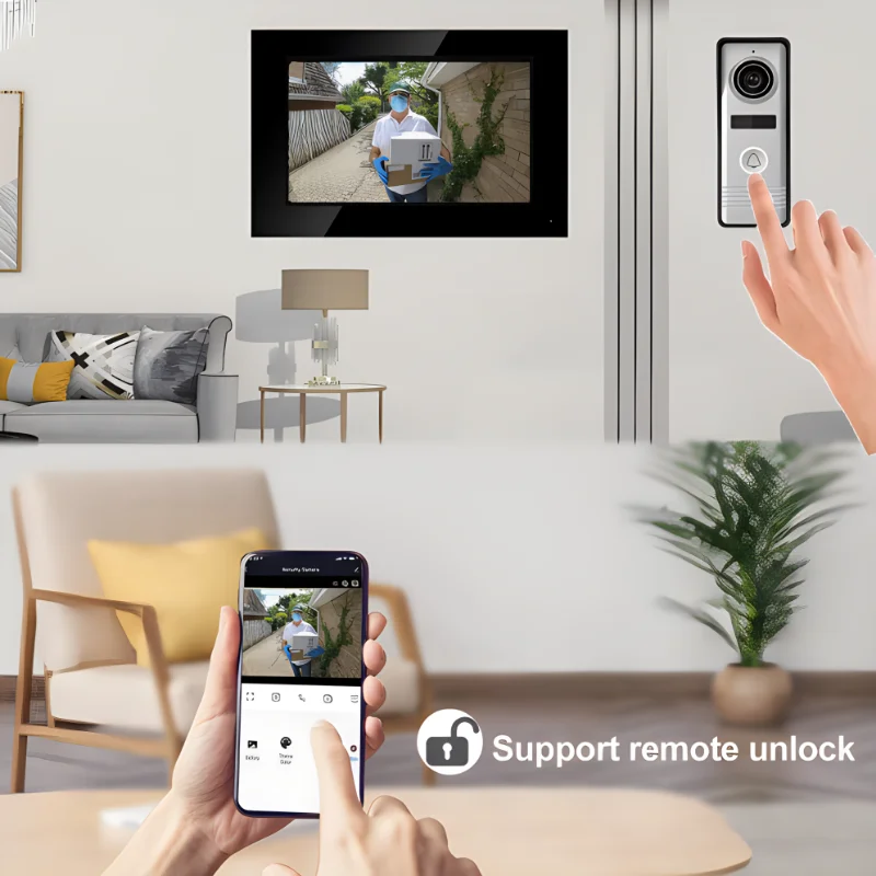 Tuya-Smart Home Video Intercom sistema Kit, com fio câmera de vídeo campainha, Touch Screen, 7 ", Novo