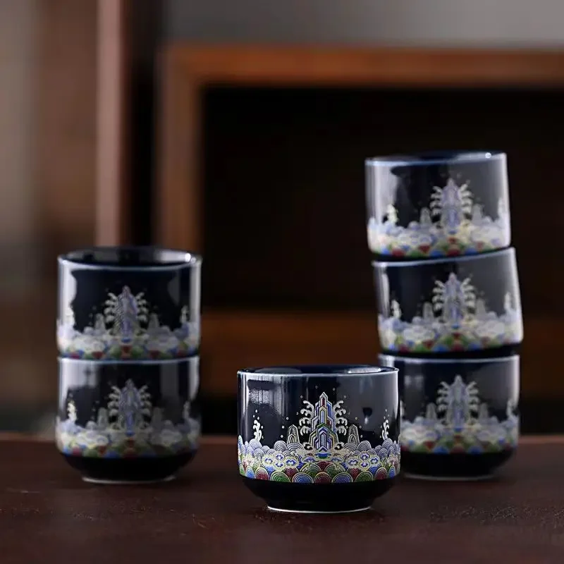 6pcs Color Glaze Kungfu Tea Cup Set Chinese Tea Cups and Mugs Jingdezhen Teacup Japanese Te Cup Ceramic Teacups Mug Bowl Puer