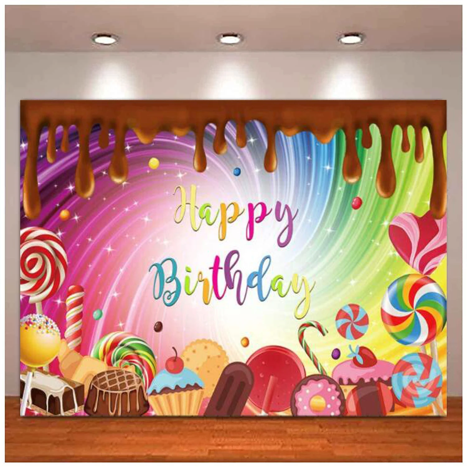 

Chocolate Birthday Photography Backdrop Sweet Candy Theme Party For Bday Background Lollipop Cupcake Candyland Banner Poster