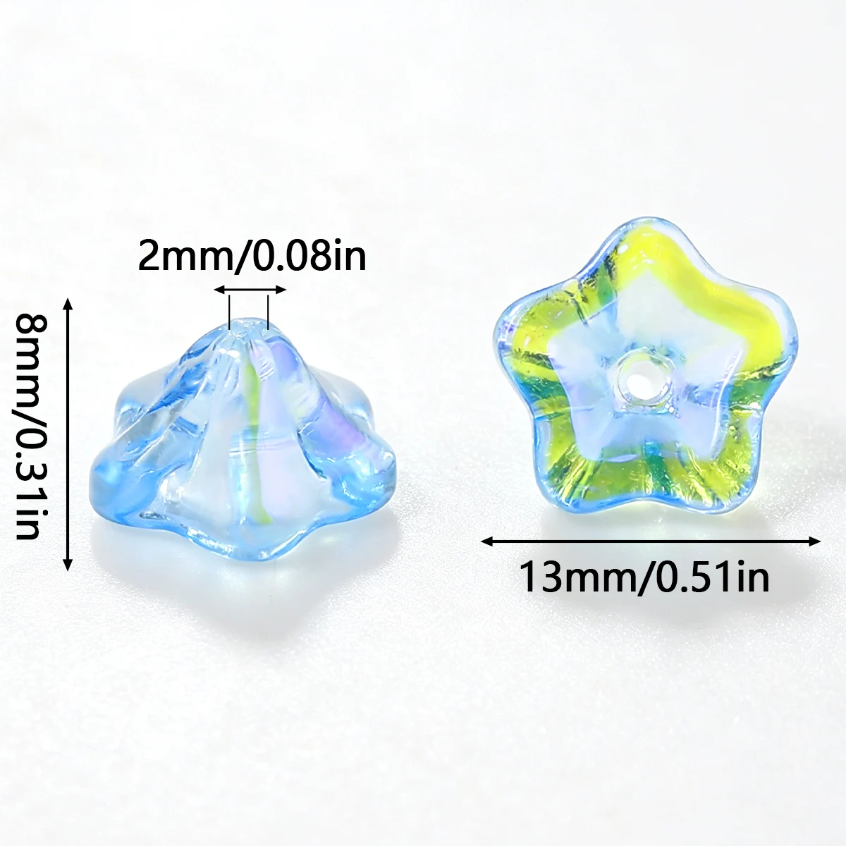 8x13mm 20pcs Glass Electroplated AB Iridescent Trumpet Flower Shaped Beads Loose Beads for Jewelry Making DIY Bracelet Necklace