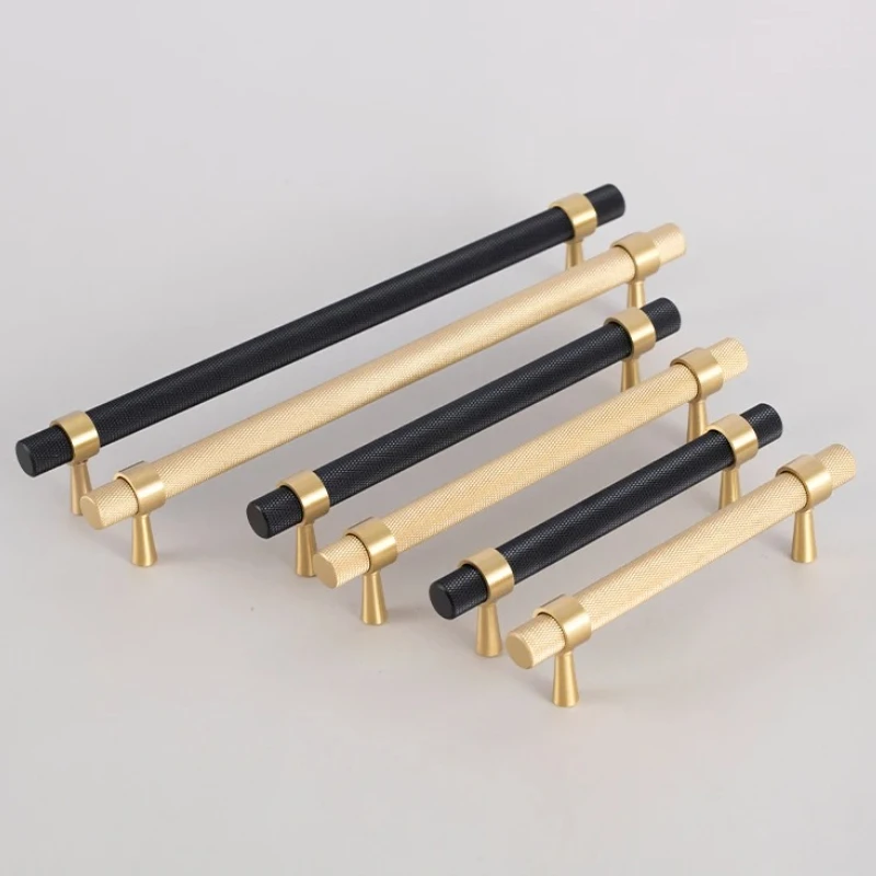 1 pz Ottone T Bar Oro Zigrinato/Texurato maniglie da cucina Maniglie per armadi Maniglie per cassetti Manopole zigrinate per camera da letto