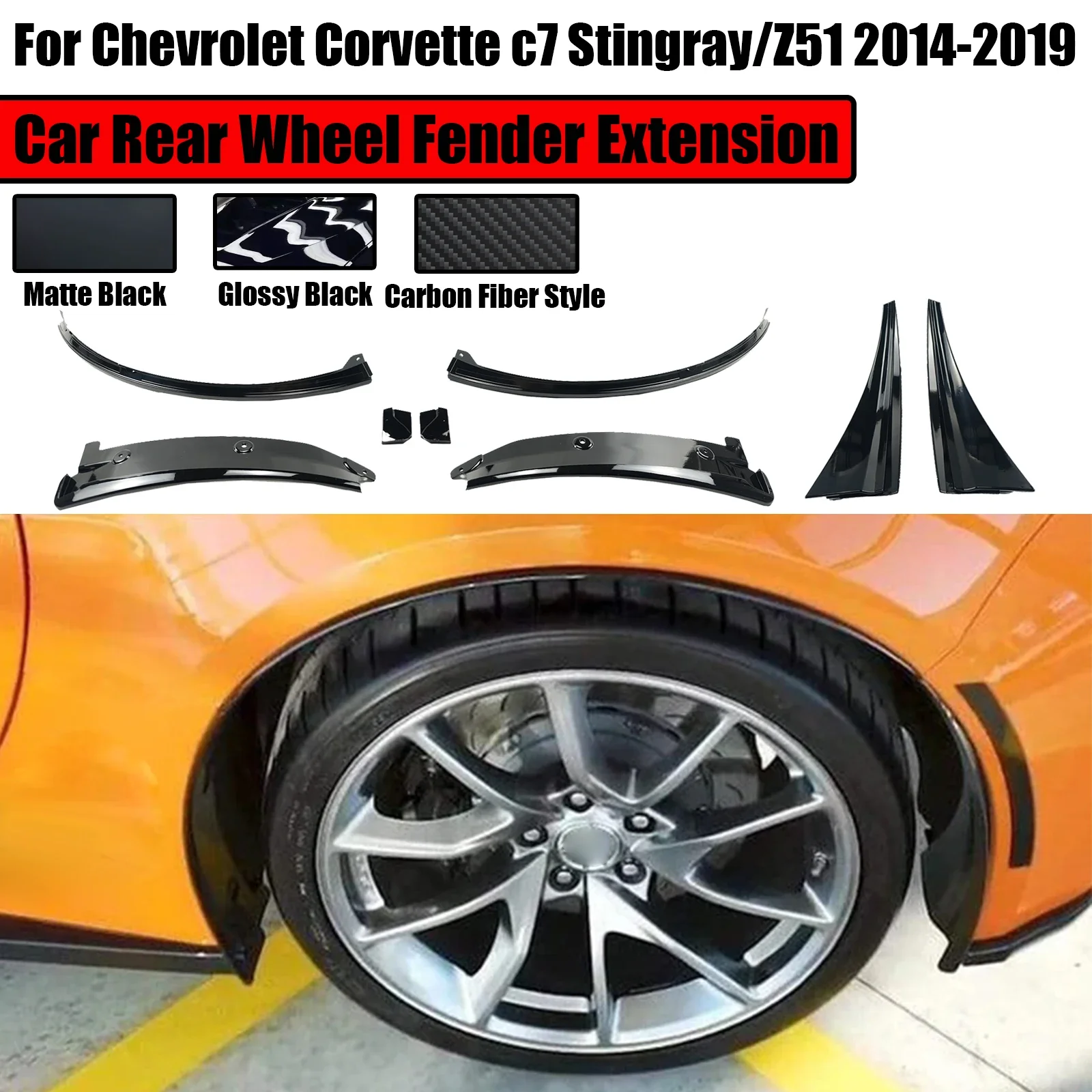 For Chevrolet Corvette C7 Stingray/Z51 2014-2019 Car Rear Mudguard Extensions Fender Flares Arch Wheel Eyebrow Molding Trim