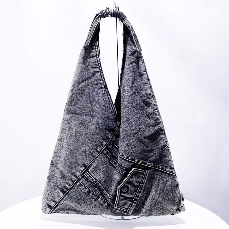 Vintage Wash Water Denim Bags For Women Luxury Designer Handbag And Purse 2024 New In Large Capacity Triangle Underarm Shoulder