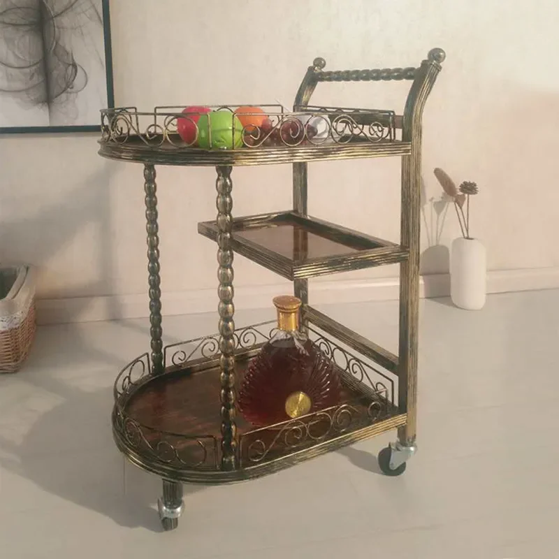 Beauty salon cart rack three-layer mobile European-style wrought iron nail art instrument tattoo embroidery cupping tool trolley