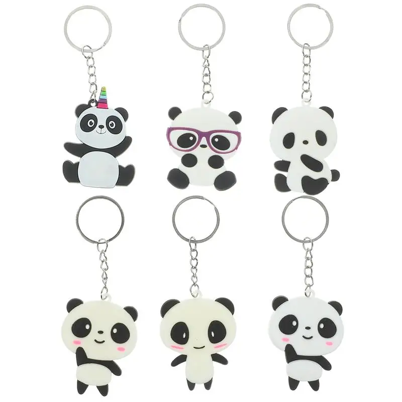 6pcs Adorable Panda Shaped Keychain Creative PVC Keyring Fashionable Gift Hanging Ornament for Kid Birthday Party Gift