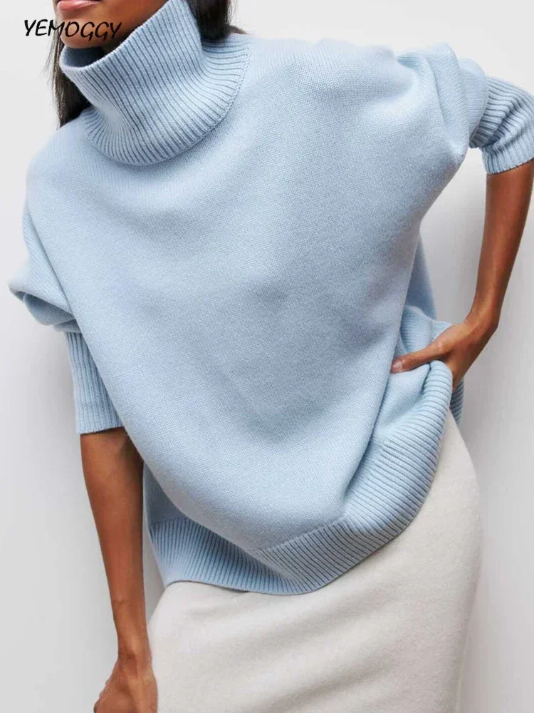 

Oversized Knitted Sweaters Loose Women Pullovers Autumn Winter Basics Tops Jumper Warm Female Turtleneck Pullvers Sweaters