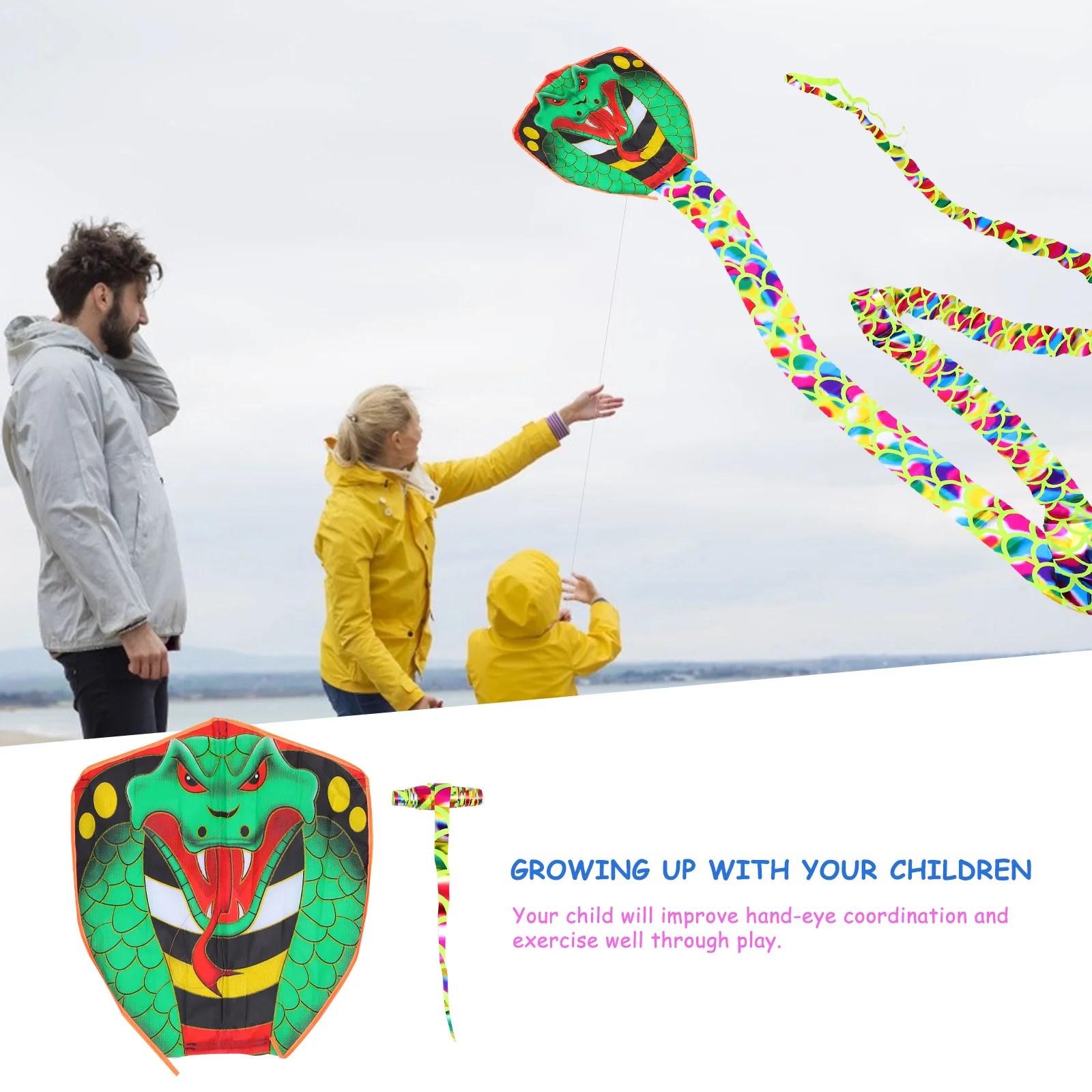 Cometa de serpiente larga grande, diseño de serpiente hecho a mano, cola larga, deportes al aire libre, diversión en la playa, cometa voladora ligera para niños y adultos