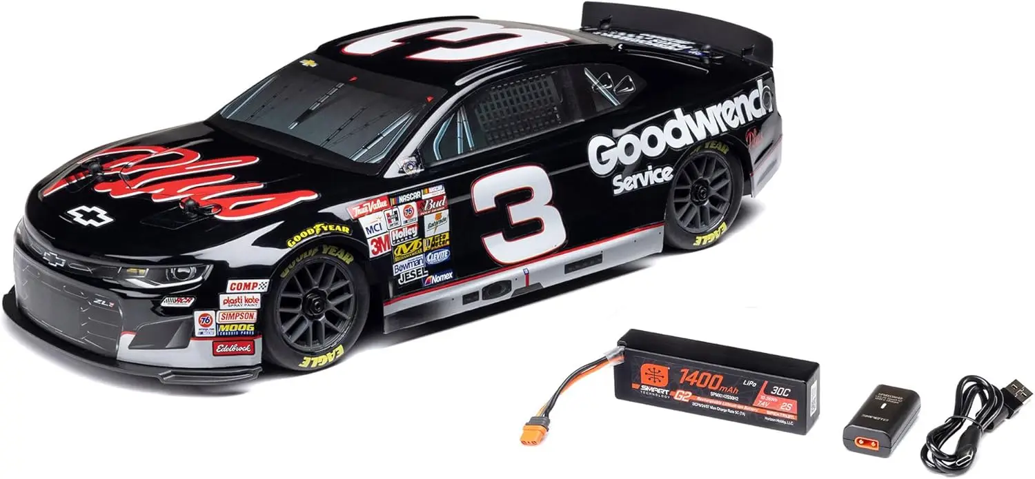

Losi 1/12 NASCAR RC Race Car RCR No. 3 GM Goodwrench Chevrolet ZL1 2S AWD RTR Brushed On-Road Battery & Charger Included Black L