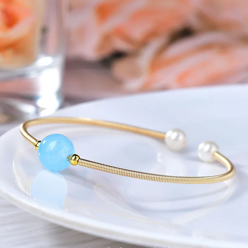 

Natural Shell Pearl Agate Winding Bracelet Adjustable 14K Gold Filled Charm Open Bangle Luxury Jewelry For Girl Friend