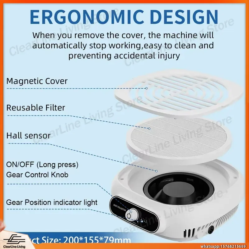 

Howyea Professional High Power Nail Dust Collector Vacuum Cleaner for Nail Salon Desk Use Portable UV Lamp Compatible Nail