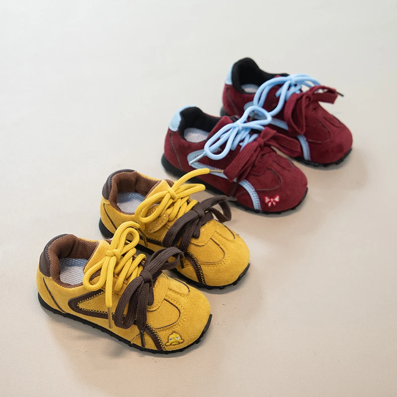 Children's De Training Shoes 1-6 Years Old Yellow Retro Boys Girls Casual Shoes Four Seasons Models Soft Non-slip Kids Sneakers