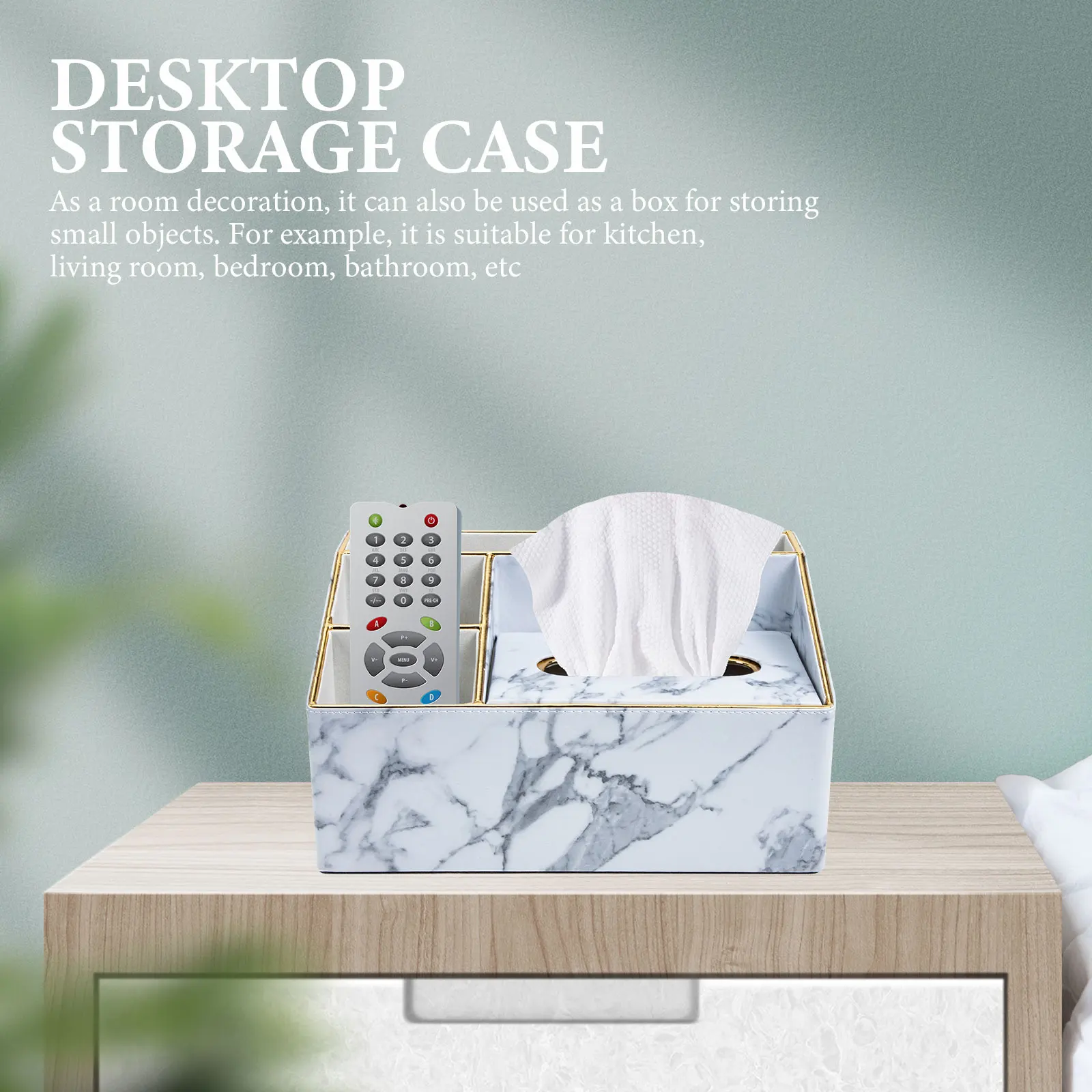 

Marble Pattern Desktop Storage Box Tissue Dispenser Organizer Pu Household Case Lightweight Multiple Grids Remote
