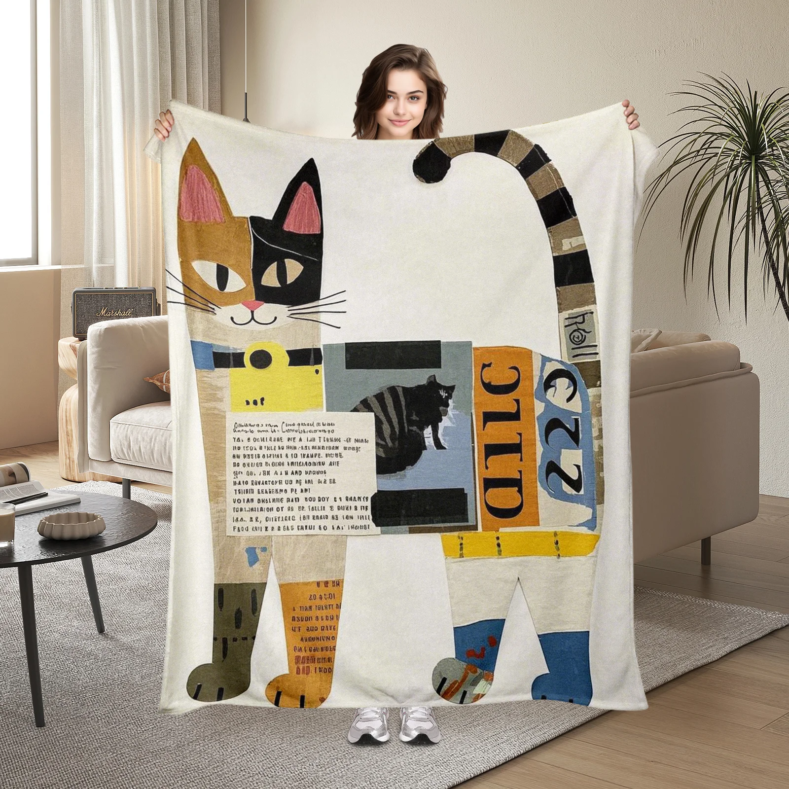 

Unique Geometric Collage Cat Themed Blanket, Perfect For Adding A Touch Of Playfulness To Any Room