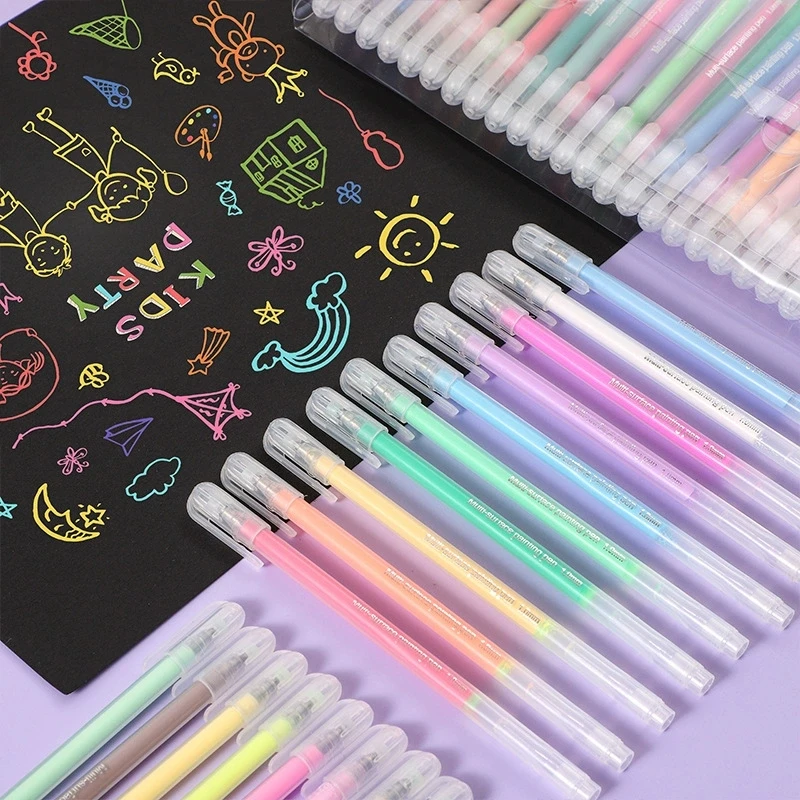 12 Teile/satz Acryl Aquarell Gel Stift Große Kapazität Highlighter Feine Spitze 1,0mm Für DIY Schwarz Karton Zeichnung Markierung Kritzeln – Detail 7