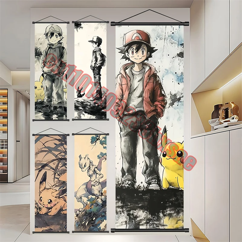 

Japanese Classic Cartoon Anime Pokemon High Quality High Quality Art Scroll Painting Suitable for Living Room Decoration Gifts