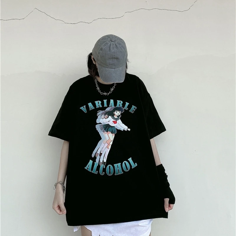 Versione giapponese Cartoon Anime t-shirt Casual girocollo manica corta top Kawaii vestiti Harajuku Tees fumetti abbigliamento donna