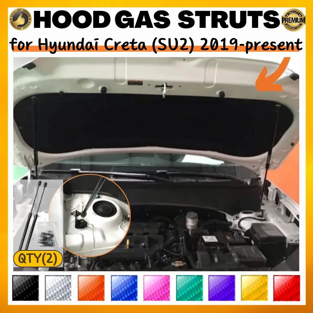

Qty(2) Hood Struts for Hyundai Creta (SU2) 2019-present Front Bonnet Modify Gas Springs Shock Absorbers Lift Supports Dampers